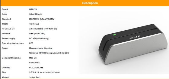 MSR-X6 bande magnétique avec lecteur de carte de contact intelligent