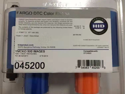Fargo 45200 YMCKO Rubans de couleur pour imprimantes de cartes DTC4500 DTC4500e 500 images par rouleau